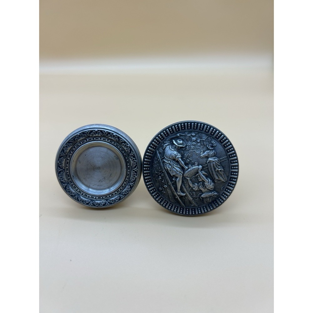 Vintage Pewter Wine Bottle Stoppers Lot of 2 Figural Grape Picker Floral Cork